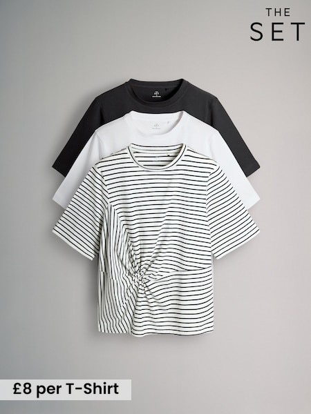 The Set Black/White/Stripe 3 Pack Knot Front T-Shirts (W78037) | £24
