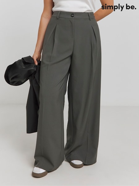Simply Be Grey Elastic Back Pleated Wide Leg Trousers (W78038) | £38