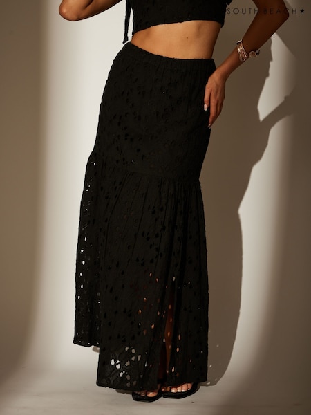 South Beach Black Broderie Maxi Skirt (W78066) | £62