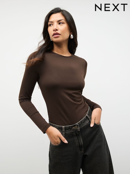 Chocolate Brown Soft Touch Slinky Polyamide Scoop Neck Vest Top (W78076) | £22