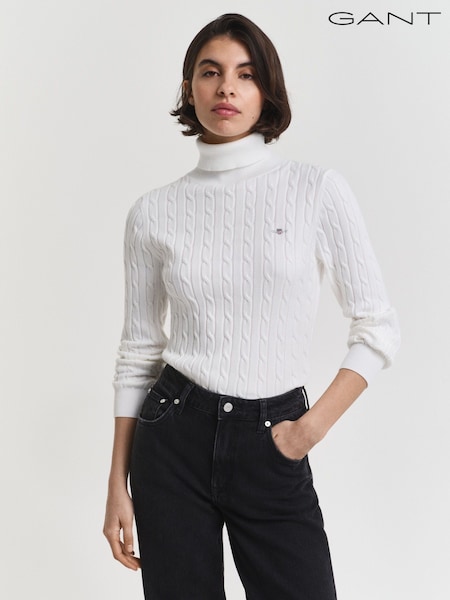GANT Cream Stretch Cotton Cable Knit Turtleneck Jumper (W78118) | £135