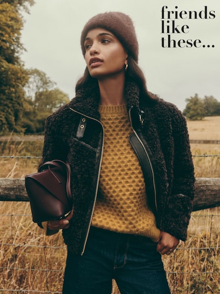 Friends Like These Chocolate Brown Zip Through Borg Jacket (W78122) | £69