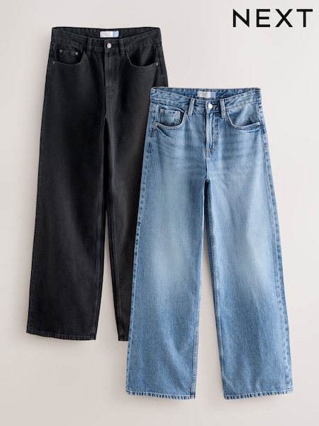 Black/Mid Blue Wide Leg Jeans 2 Pack (W78214) | £56