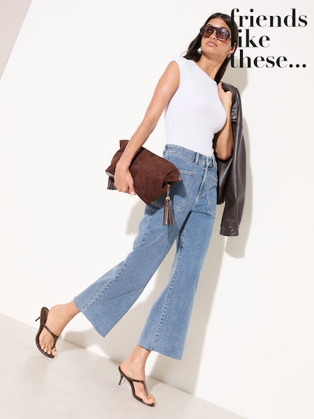 Friends Like These Mid Wash Wide Leg Cropped Jeans (W78243) | £36