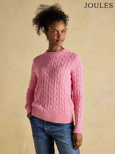 Classic Cable Pink Cotton Crew Neck Jumper (W78284) | £39