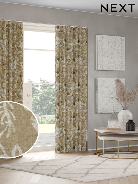 Natural Woodblock Floral Made to Measure Curtains (W78297) | £91