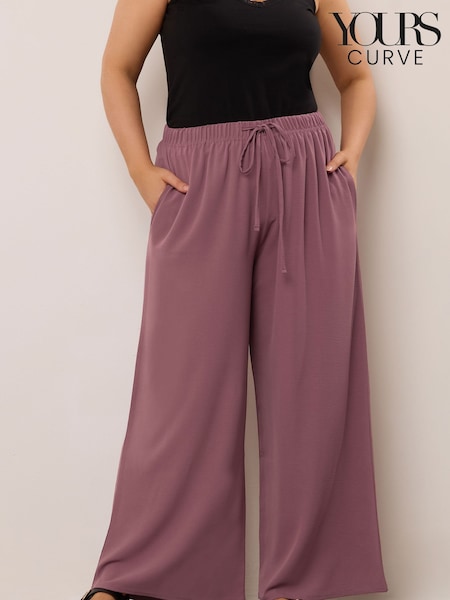 Yours Curve Purple Washed Twill Wide Leg Trousers (W78379) | £29