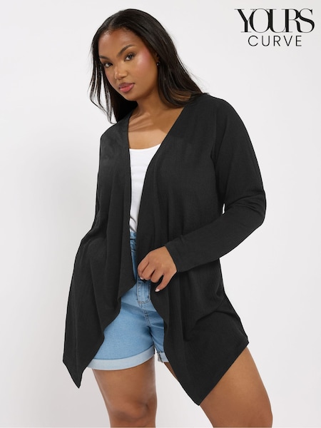 Yours Curve Black Textured Waterfall Cardigan (W78384) | £0