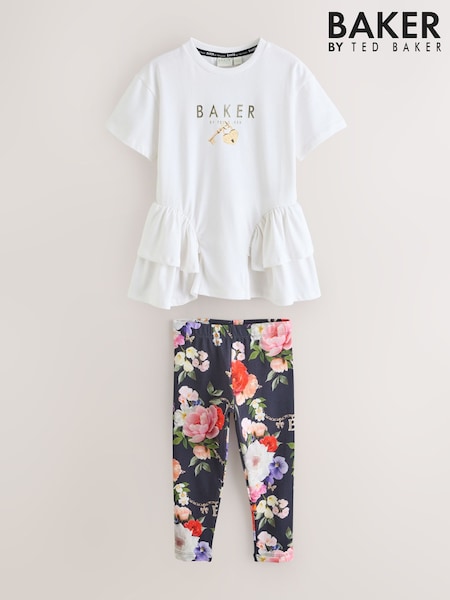 Baker by Ted Baker Navy 2 Piece Peplum Hem T-Shirt & Printed Leggings Set (W78422) | £30 - £37