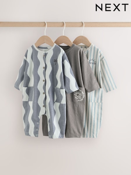 Grey Scandi Cactus Baby Rompers 3 Pack (W78504) | £21 - £25