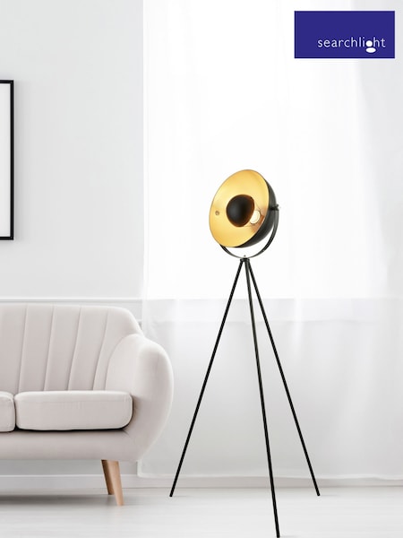 Searchlight Matt Black and Gold and White and Chrome Eclipse Tripod Floor Lamp (W78518) | £84
