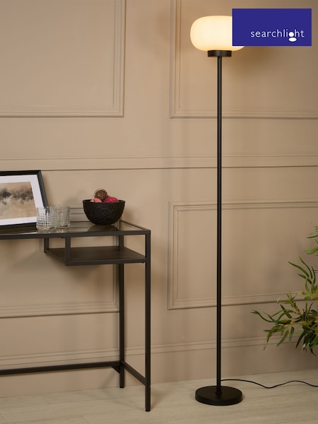 Searchlight Matt Black and White Perla Floor Lamp Opal Ribbed Glass (W78520) | £142