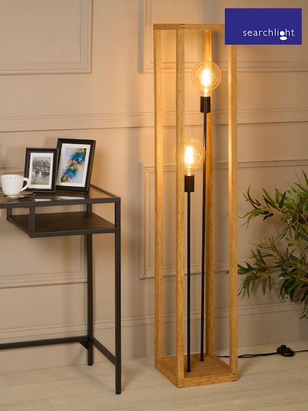 Searchlight Natural Wood and Black Scandara Square 2Lt Floor Lamp (W78522) | £152