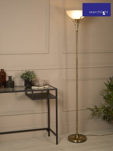 Searchlight Antique Brass Carriden Floor Lamp Acid Glass (W78527) | £92