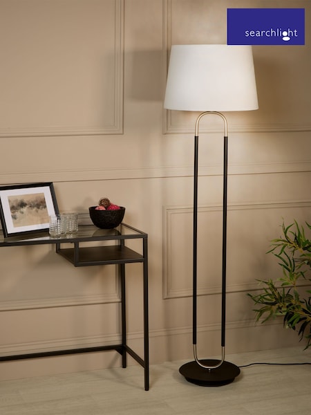 Searchlight Matt Black and Satin Silver and White Simone Floor Lamp (W78539) | £168