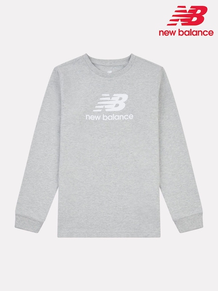 New Balance Grey New Balance Kids Jersey Stacked Logo Long Sleeve T-Shirt (W78666) | £0
