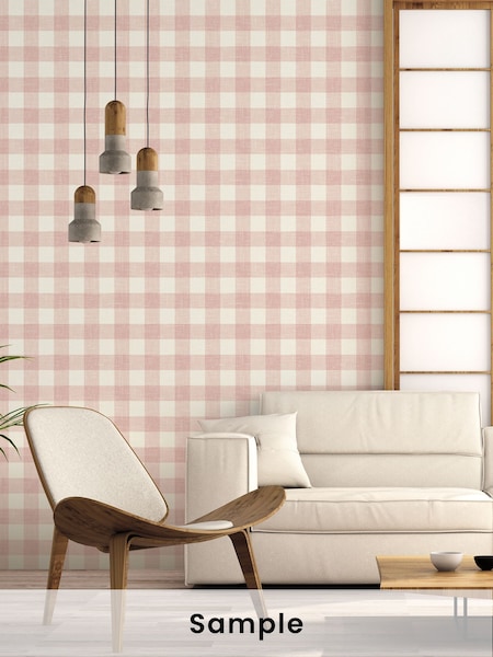 Galerie Pink French Country Plaid A4 Wallpaper Sample (W78714) | £1