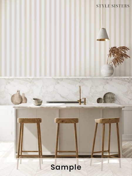Style Sisters Beige Thin Stripe A4 Wallpaper Sample (W78718) | £1