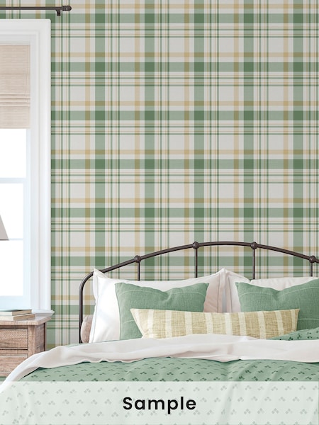 Galerie Green Spring Blossom Plaid A4 Wallpaper Sample (W78771) | £1