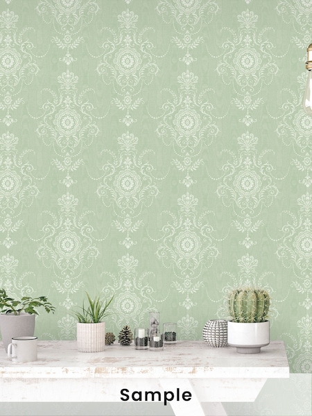 Galerie Green French Country Damask A4 Wallpaper Sample (W78782) | £1