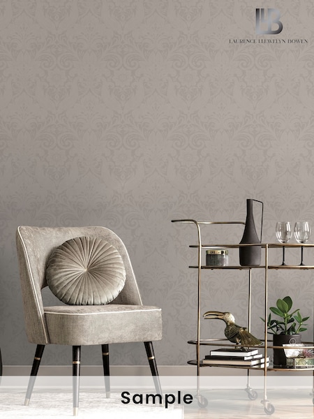 Laurence Llewelyn-Bowen Beige Damask Sauvage Flock A4 Wallpaper Sample (W78835) | £1