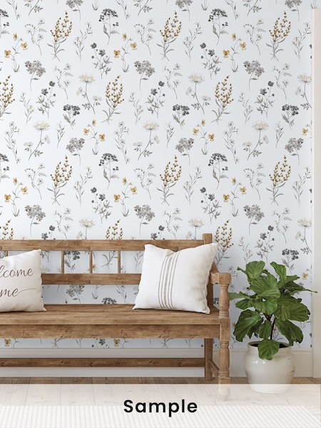 Galerie Silver Grey Spring Blossom Botanical A4 Wallpaper Sample (W78844) | £1