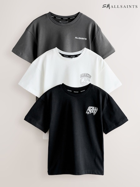 smALLSAINTS Black/White Graphic Boys Crew Neck T-Shirts 3 Pack (W78911) | £30 - £36