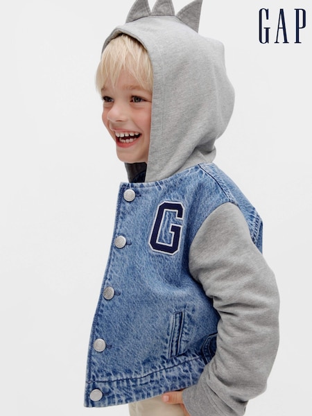 Gap Blue Dinosaur Varsity Denim Hoodie Jacket (6mths-5yrs) (6mths-5yrs) (W78965) | £40