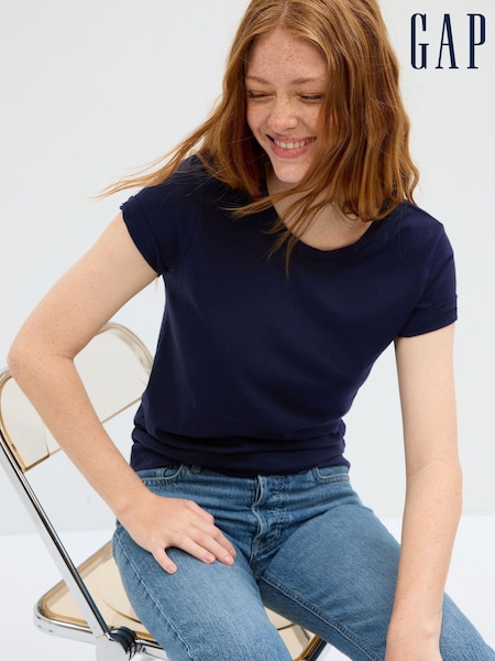 Gap Navy Blue V-Neck Favourite Cotton Short Sleeve T-Shirt (W78984) | £12