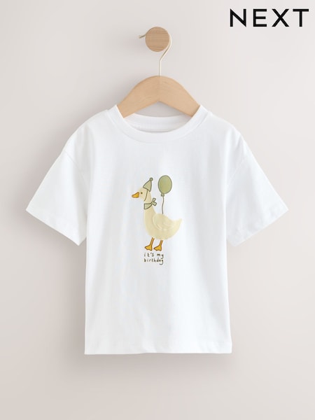 White Birthday Duck Short Sleeve Graphic Print T-Shirt (3mths-8yrs) (W79050) | £5 - £7
