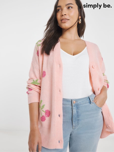 Simply Be Pink Cherry Print Boyfriend Cardigan (W79152) | £42