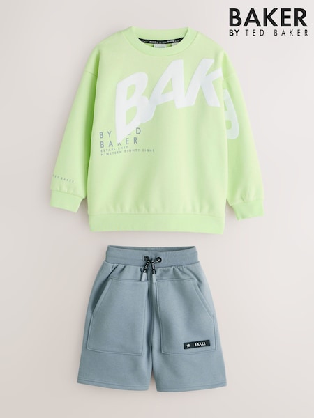 Baker by Ted Baker Lime Green/Grey Oversized Sweatshirt and Shorts Set (W79166) | £30 - £37