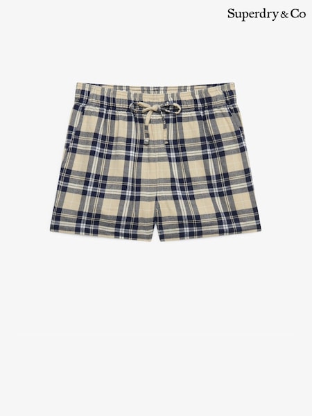Superdry Cream Navy Check Cotton Elastic Shorts (W79220) | £30