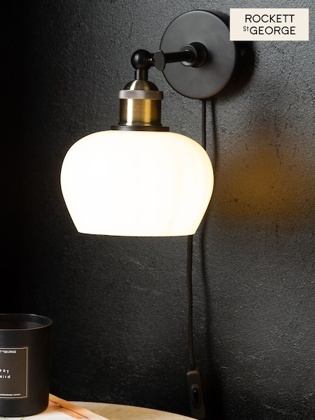 Rockett St George Black Antique Vintage Glass Plug In Wall Light (W79261) | £65