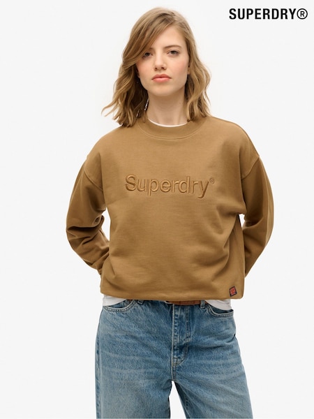 Superdry Nude Loose Embroidered Core Logo Crew Sweatshirt (W79332) | £0