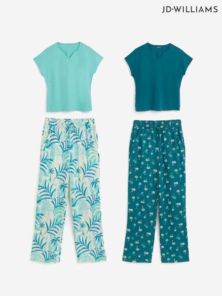 JD Williams Green 2 Pack Cotton Pyjamas Set (W79375) | £40