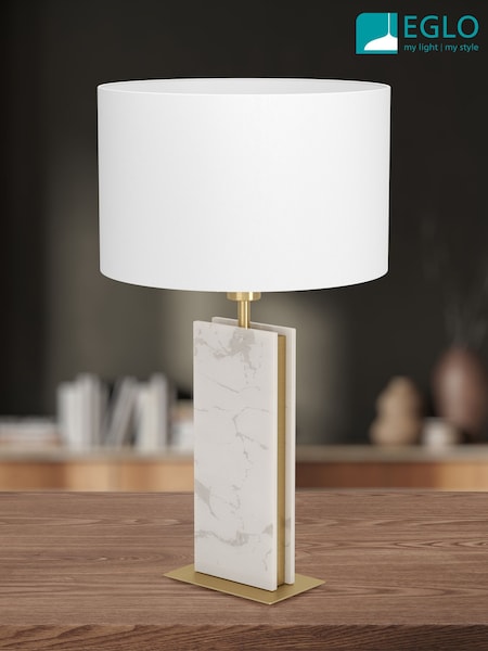 Eglo Brushed Brass And White Belesar Stone And Steel Table Lamp (W79419) | £153