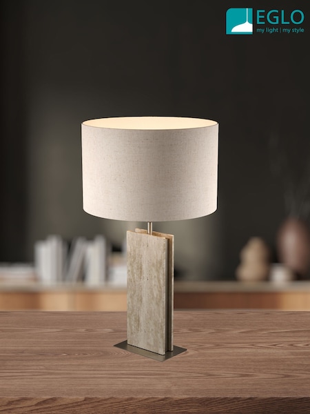 Eglo Satin Nickel And Natural Belesar Stone And Steel Table Lamp (W79424) | £153