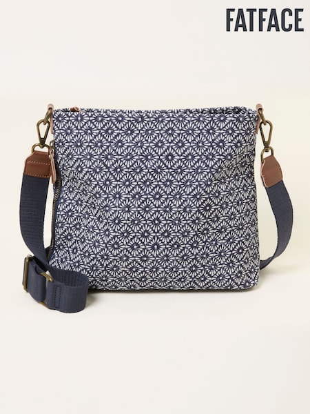FatFace Kingston Navy Blue Canvas Geometric Crossbody Bag (W79553) | £35