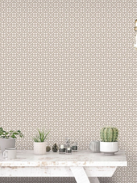 Galerie Bronze Brown Spring Blossom Lattice 10M Wallpaper (W79599) | £54