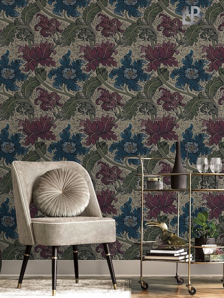 Laurence Llewelyn-Bowen Red Morris Major Floral Print 10M Wallpaper (W79624) | £50