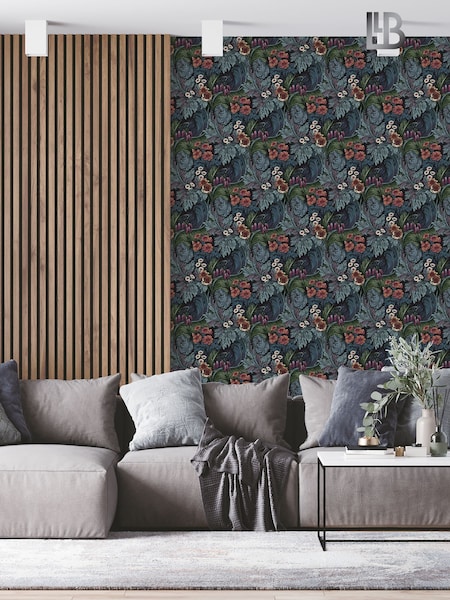 Laurence Llewelyn-Bowen Blue Hedgerovia Floral Print 10M Wallpaper (W79627) | £50