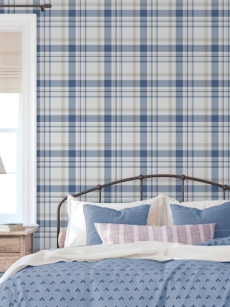 Galerie Blue Spring Blossom Plaid 10M Wallpaper (W79690) | £57