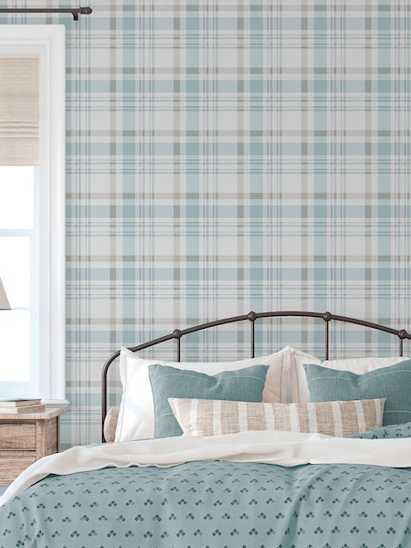 Galerie Blue Spring Blossom Plaid 10M Wallpaper (W79715) | £57