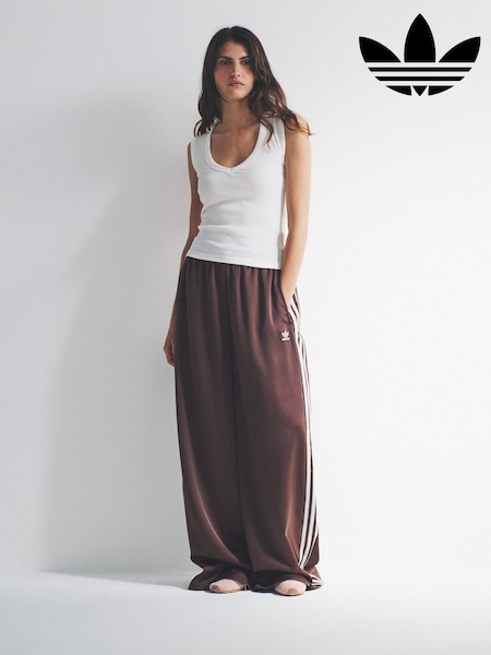 adidas Originals Brown Adicolor Satin Wide Leg Joggers (W79804) | £70