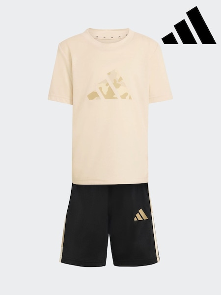 adidas Beige/Black Train Essentials Camo Logo Infant Kids T-Shirt and Shorts Set (W79808) | £25