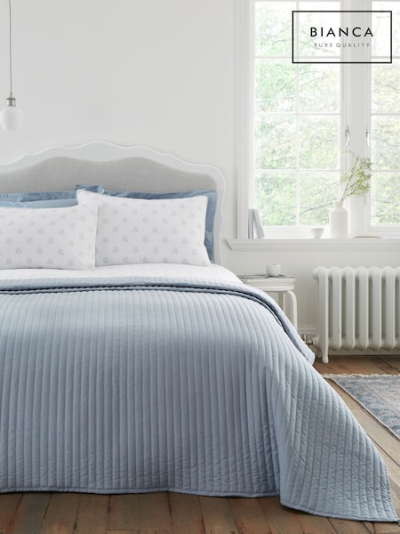 Bianca Blue Quilted Lines 220x230cm Bedspread (W80464) | £0