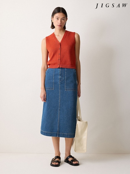 Jigsaw Blue Denim Patch Pocket Midi Skirt (W80799) | £0