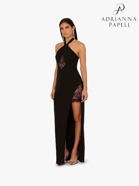 Adrianna Papell Knit Crepe Long Black Dress (W80813) | £0