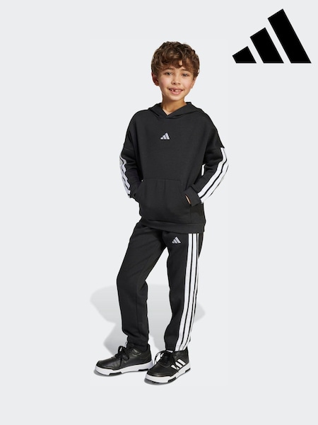 adidas Black Essentials 3-Stripes Little Kids Fleece Tracksuit (W81234) | £35